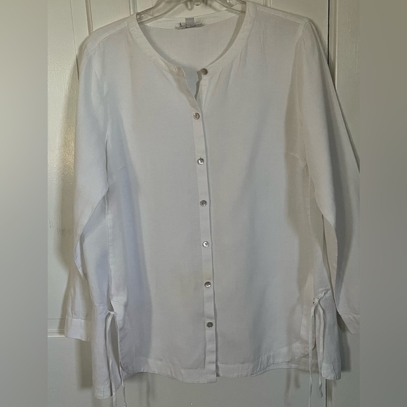 J. Jill Love Linen 100% White Linen Button Up Shirt Tunic Dress Size Medium Boho - Picture 1 of 11